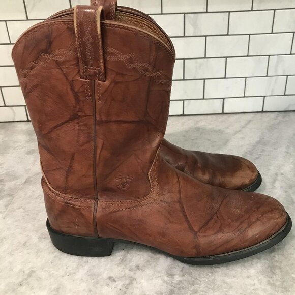 Ariat Boots Mens Size 12D Brown Leather Western Cowboy Roper Round Toe 35603 - Picture 1 of 12